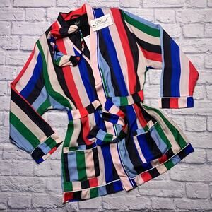 Plush Striped Robe With Matching Headband